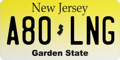 NJ license plate A80LNG