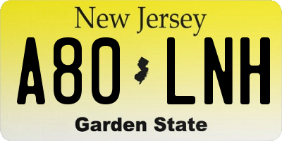 NJ license plate A80LNH