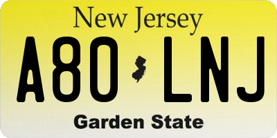 NJ license plate A80LNJ