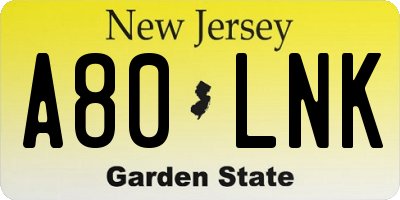 NJ license plate A80LNK