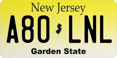 NJ license plate A80LNL