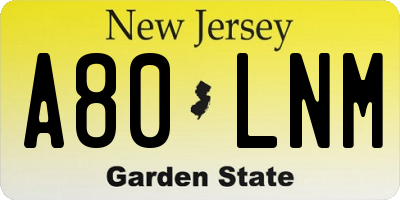 NJ license plate A80LNM