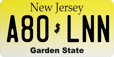 NJ license plate A80LNN