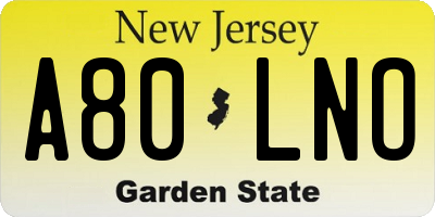 NJ license plate A80LNO