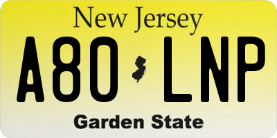 NJ license plate A80LNP