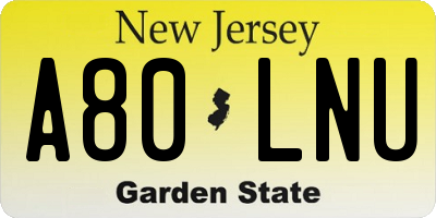 NJ license plate A80LNU