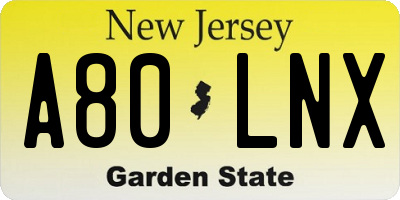 NJ license plate A80LNX
