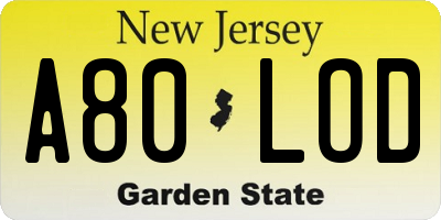NJ license plate A80LOD