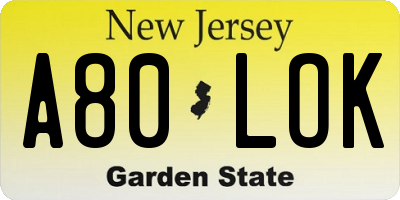 NJ license plate A80LOK