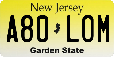 NJ license plate A80LOM