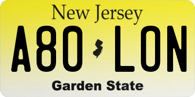 NJ license plate A80LON