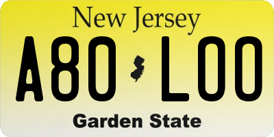 NJ license plate A80LOO