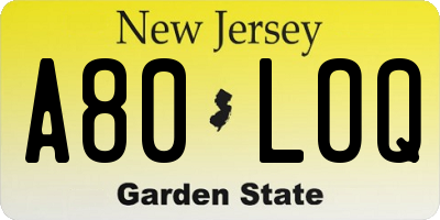 NJ license plate A80LOQ