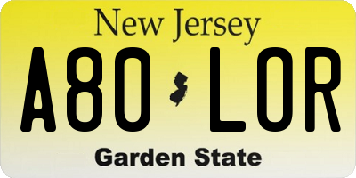 NJ license plate A80LOR