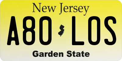 NJ license plate A80LOS