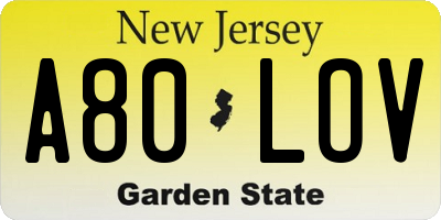 NJ license plate A80LOV