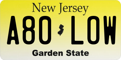 NJ license plate A80LOW
