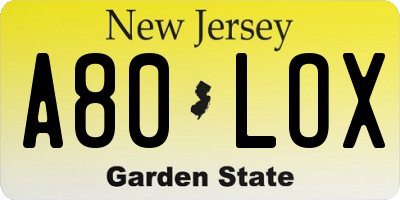 NJ license plate A80LOX