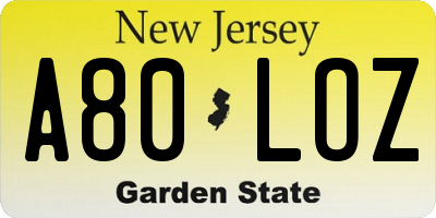 NJ license plate A80LOZ