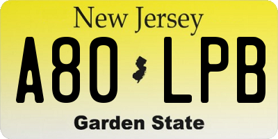 NJ license plate A80LPB
