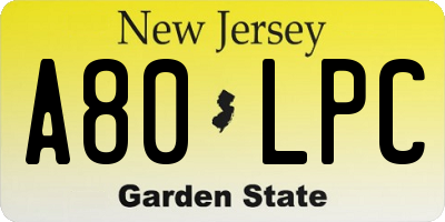 NJ license plate A80LPC