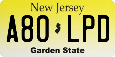 NJ license plate A80LPD