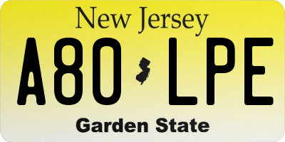 NJ license plate A80LPE