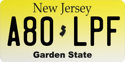 NJ license plate A80LPF