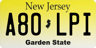 NJ license plate A80LPI