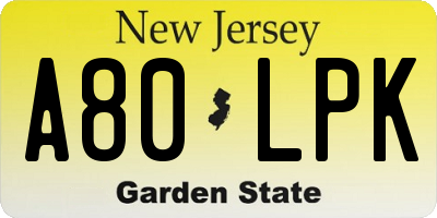 NJ license plate A80LPK