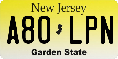 NJ license plate A80LPN