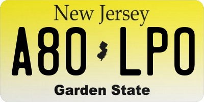 NJ license plate A80LPO