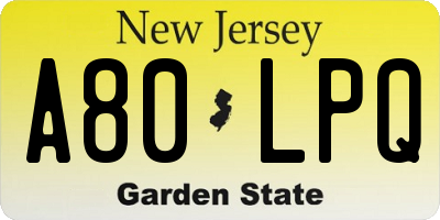 NJ license plate A80LPQ