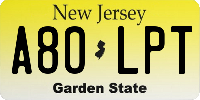 NJ license plate A80LPT