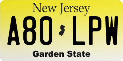 NJ license plate A80LPW