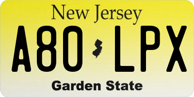 NJ license plate A80LPX