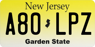 NJ license plate A80LPZ