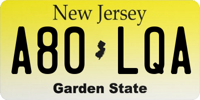 NJ license plate A80LQA