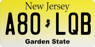 NJ license plate A80LQB