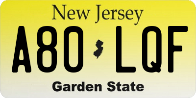 NJ license plate A80LQF