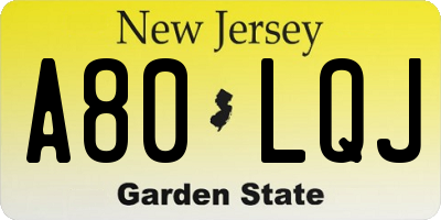 NJ license plate A80LQJ