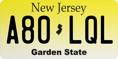 NJ license plate A80LQL