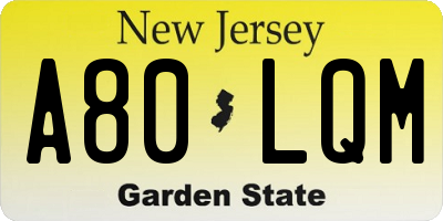 NJ license plate A80LQM