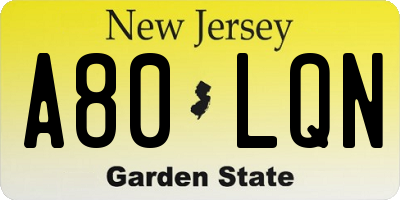 NJ license plate A80LQN