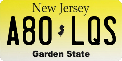 NJ license plate A80LQS