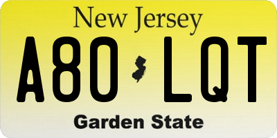 NJ license plate A80LQT