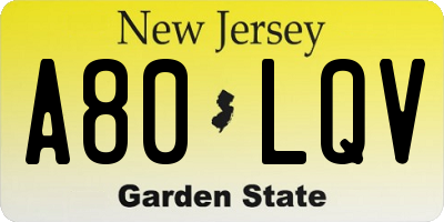 NJ license plate A80LQV