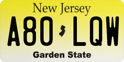 NJ license plate A80LQW