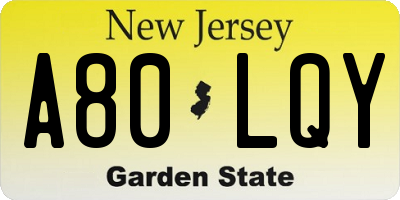 NJ license plate A80LQY