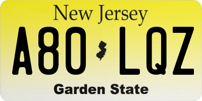 NJ license plate A80LQZ